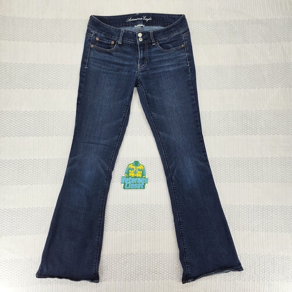 American Eagle Artist Jeans Womens 8L Low Rise Flare Stretch Double Button 31x32